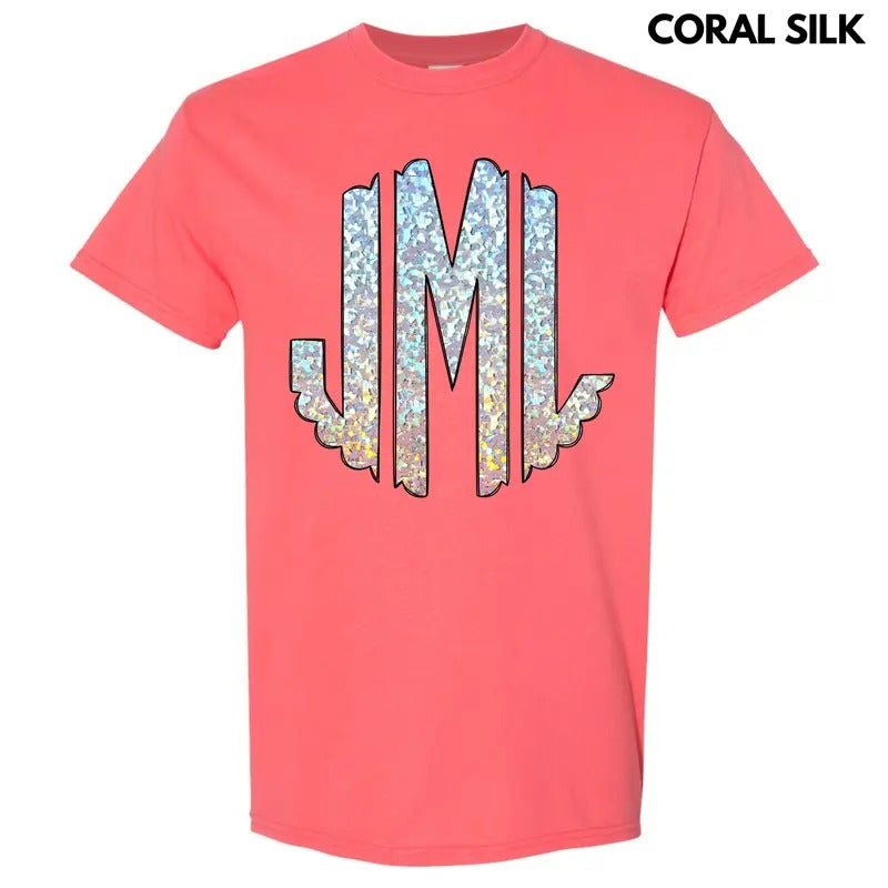 Faux Foil Glitter Monogram Gildan Short Sleeve T-Shirt 'NLB' Hoodie, Sweatshirt | GrindPrints.com