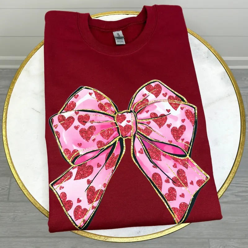 Faux Glitter Heart Bow T-Shirts, Hoodie, Sweatshirt