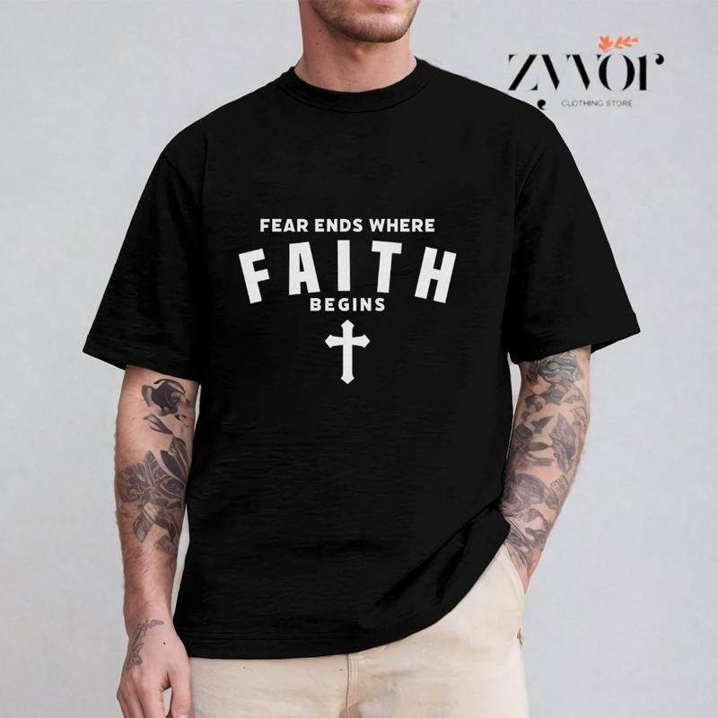 Fear Ends Where Faith Begins Graphic Tee Pure Cotton Casual Street Style Crew Neck Short Sleeve T-Shirt Tops Trendy For...
