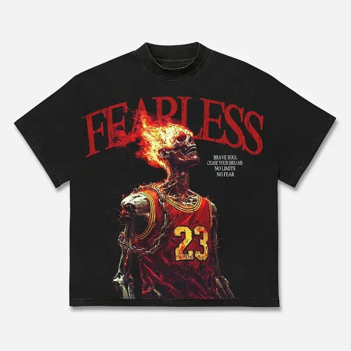 Fearless Skull Basketball Player Print Cotton Casual Cotton Short Sleeve Top Streetwear Polyester T-Shirts, Hoodie, Sweatshirt