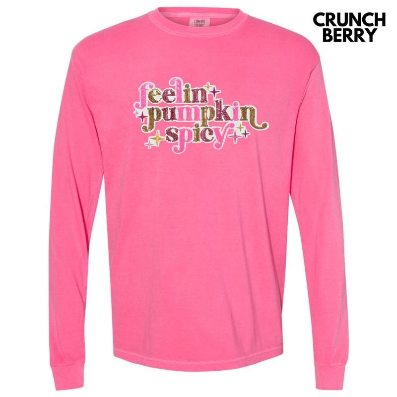 Feelin Pumpkin Spicy Sequin Patch Long Sleeve Comfort Colors T-Shirt Hoodie, Sweatshirt | GrindPrints.com