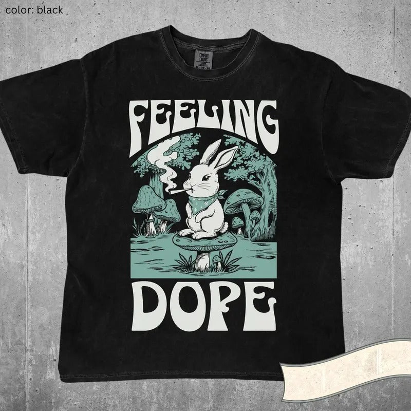 Feeling Dope Bunny Vintage Shirt 420 Weed Shirt Rabbit Getting High Shirt Funny Weed Easter Bunny Mushroom Shirt Gift...