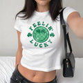 Feeling Lucky Shirt,Retro St Patty's Day Baby Tee, St Patrick's Day Shirt, Lucky Clover Baby Tee, Y2K 2000's Style,...