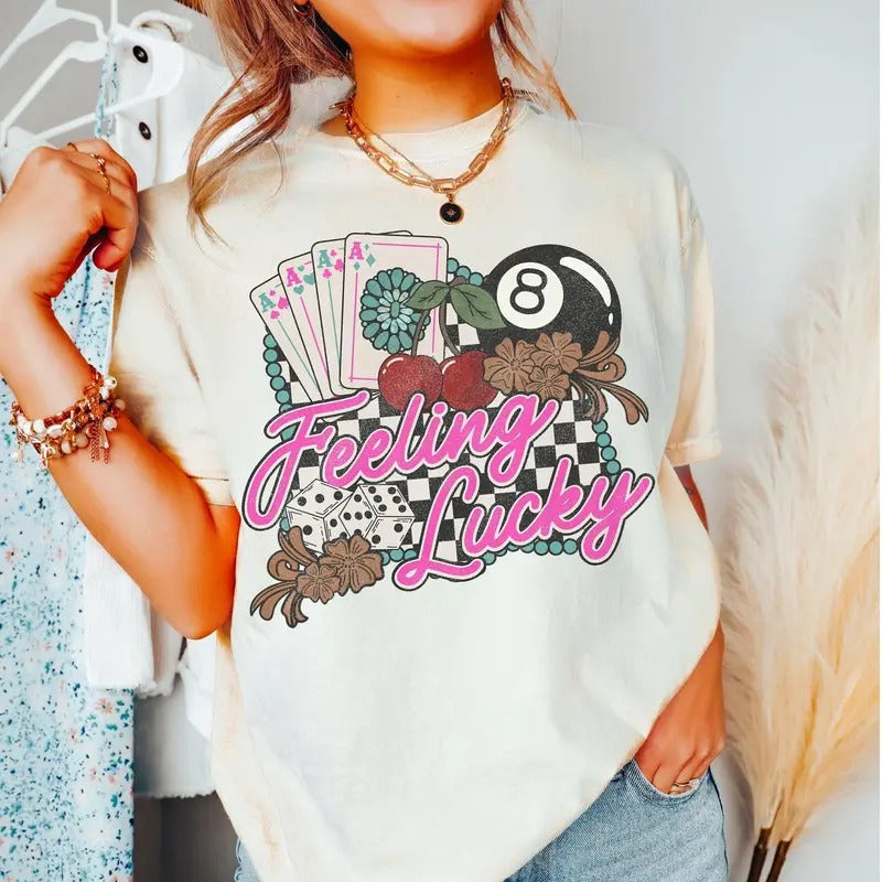 Feeling Lucky Western Graphic Tee Retro Checkered Rodeo T-Shirt Vintage Cowgirl Rodeo Unisex Wild West Gift For Her 8...