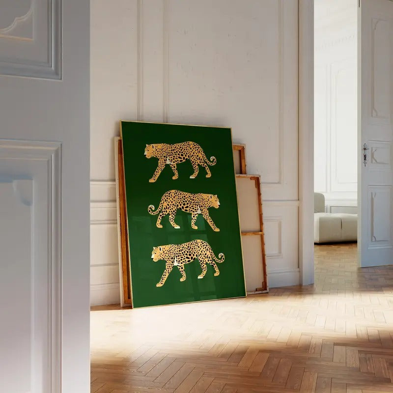 Feline Green Wall Art, Cheetah Poster, Leopard Poster, Tiger Illustration, Printable Wall Art, Big Cat Print, Animal...