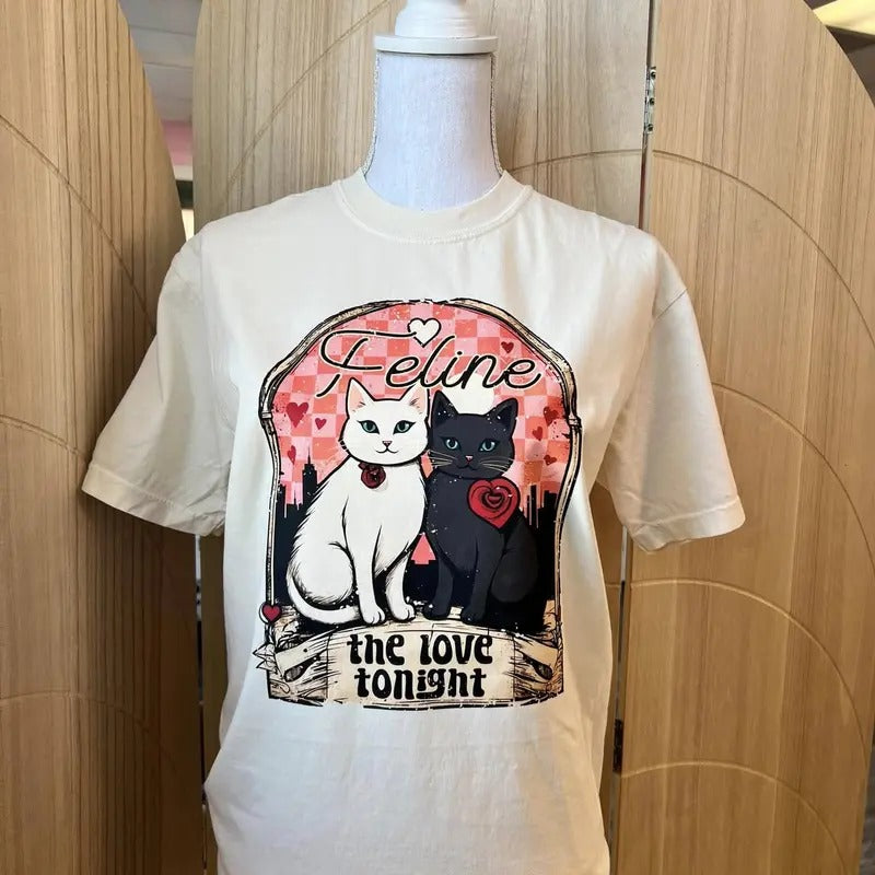 Feline The Love Tonight Graphic Tee - Comfort Colors Tee - Cat Shirt Hoodie, Sweatshirt | GrindPrints.com