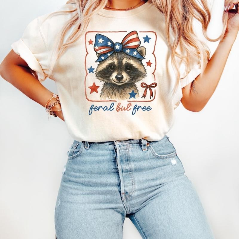 Feral But Free Raccoon Shirt Funny 4th July Patriotic Raccoon Shirt Independence Day Cute Freedom Shirt USA Raccoon T-Shirts, Hoodie, Sweatshirt