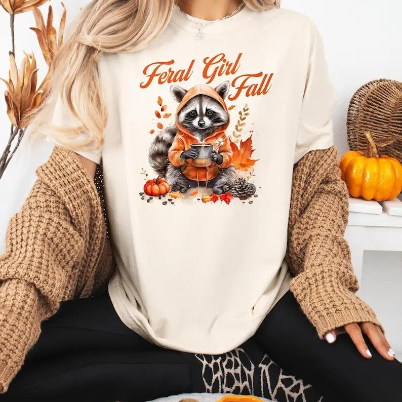 Feral Girl Fall Halloween Feral Girl Shirt Halloween Raccoon Feral Halloween T-Shirts, Hoodie, Sweatshirt