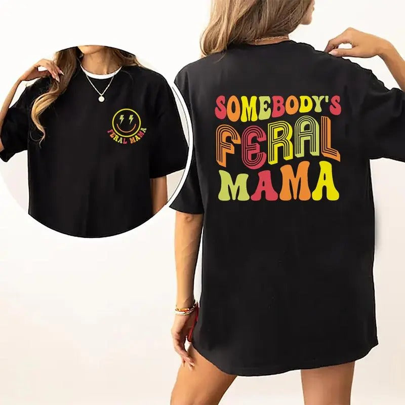 Feral Mama Shirt, Mom Life Tee, Cool Moms Graphic Printed Short Sleeve, Cotton Fabric Comforts Shirt For Women, Women's...