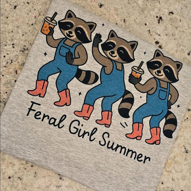 Feral girl summer Cute Raccoon Graphic Tee Hoodie, Sweatshirt | GrindPrints.com