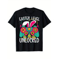 Festive Joy, Men's Easter Level Unlocked Gamer T-Shirt - Casual Crew Neck, Soft Cotton, Breathable Summer Tee with Game...
