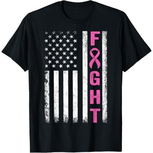 Fight Breast Survivor American Flag Breast Cancer Awareness T-Shirt Made in USA Hoodie, Sweatshirt | GrindPrints.com