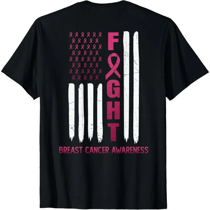 Fight USA FLAG on the BACK Breast Cancer Awareness T-Shirt made in usa Hoodie, Sweatshirt | GrindPrints.com