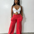 Fire Ash Red Stretchy Wide Leg Jogger - Comfortable Fit, Trendy Design, Vibrant Color for Workouts and Casual Outings...