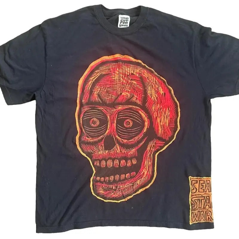 Fireball Skull  Hand printed Limited Edition T Shirt Cotton Menswear Hoodie, Sweatshirt | GrindPrints.com