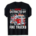Firefighters Easily Distracted By Fire Trucks Men Boys T-Shirt - Made in USA Hoodie, Sweatshirt | GrindPrints.com
