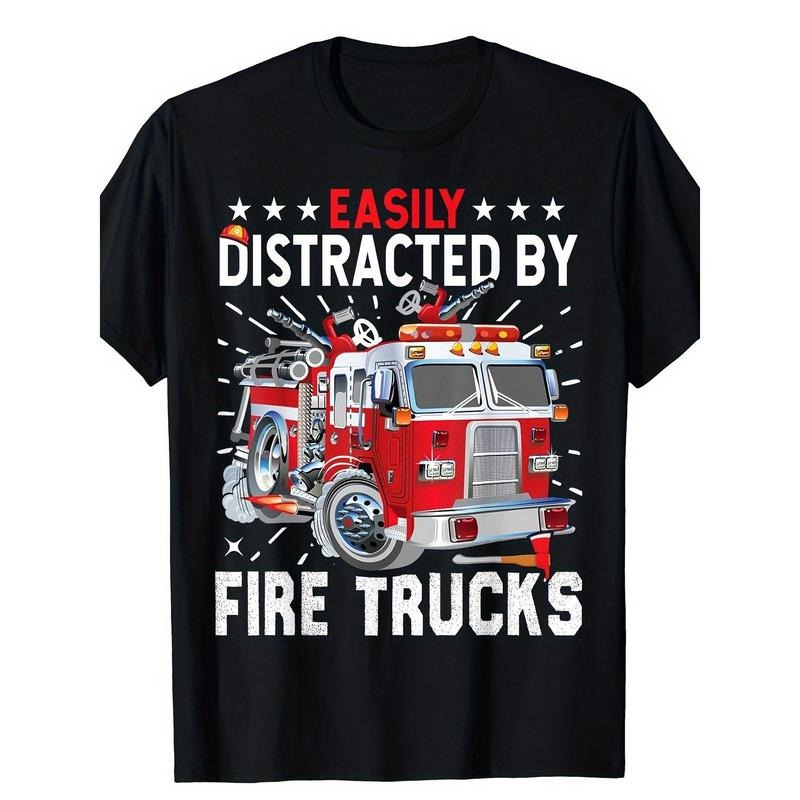 Firefighters Easily Distracted By Fire Trucks Men Boys T-Shirt - Made in USA Hoodie, Sweatshirt | GrindPrints.com