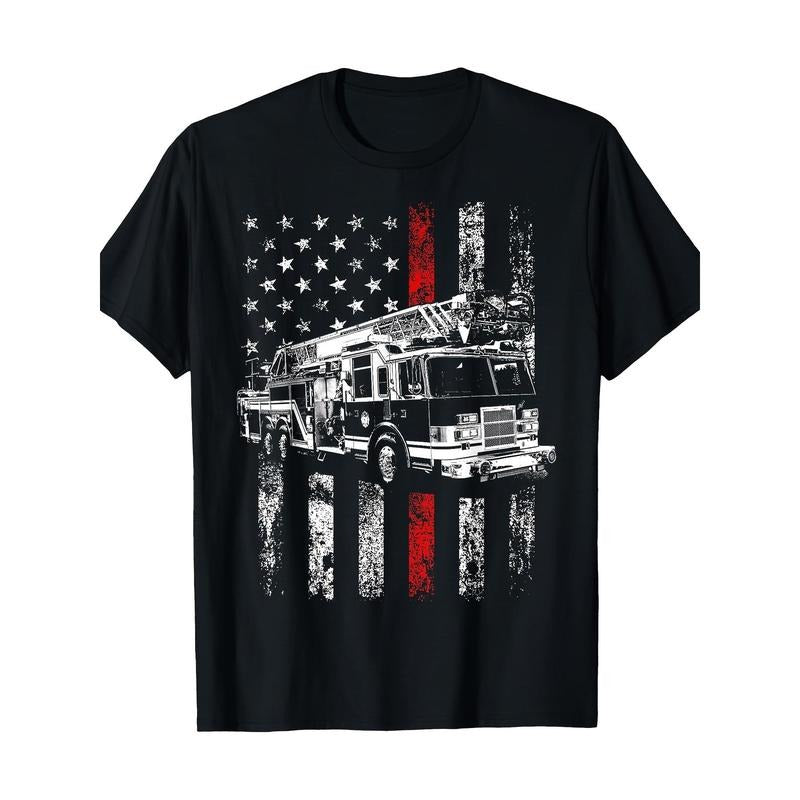 Fireman American Flag Thin Red Line Firefighter Shirt T-Shirt Made in USA Hoodie, Sweatshirt | GrindPrints.com