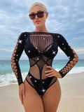 Fishnet Rhinestone Bodysuit Top Cut Out Mesh Teddy Bodysuit T-Shirts, Hoodie, Sweatshirt | GrindPrints.com