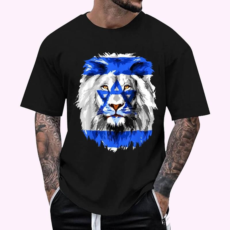 Flag of Israel lion Jewish Israel Flag T-Shirt , Unisex Cotton 100%, Top Menswear Hoodie, Sweatshirt | GrindPrints.com