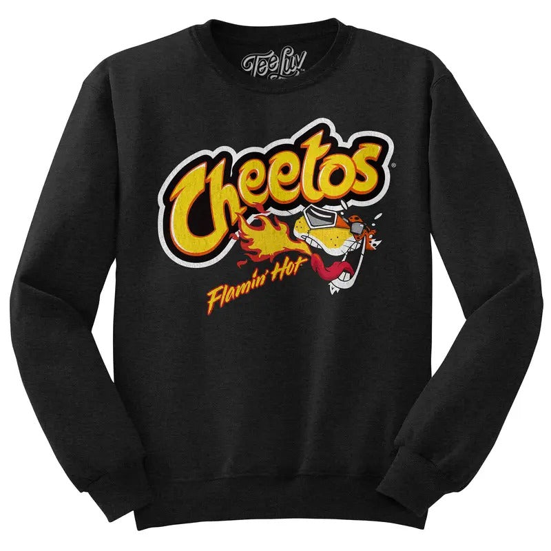 Flamin' Hot Cheetos Faded Logo Crewneck Sweatshirt - Black T-Shirts, Hoodie | GrindPrints.com