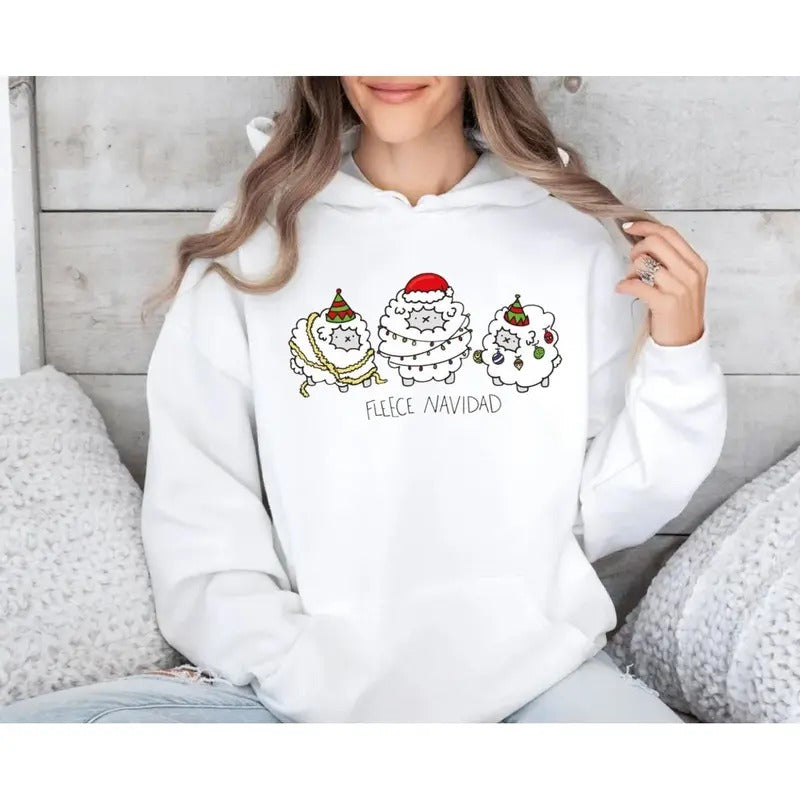 Fleece Navidad Sweatshirt, Christmas Lights Sheeps Tee, Spanish Christmas T Shirt, Feliz Navidad Familia Hoodie, Funny...