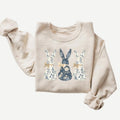 Floral Blue Bunny Sweatshirt, Cute Easter Bow Crewneck, Trendy Bunny Women's Sweater, Gift for Her T-Shirts, Hoodie