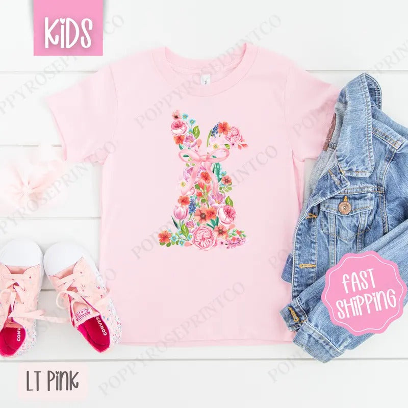 Floral Bunny Kids Shirt - Easter Children's Tshirt - Cute Youth Tee Gildan Hoodie, Sweatshirt | GrindPrints.com