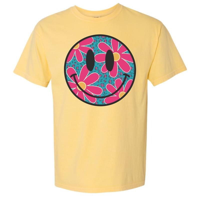 Floral Cheetah Happy Face Comfort Colors T-Shirt 'NLB' Hoodie, Sweatshirt | GrindPrints.com