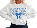 Floral Coquette Bow Mama Sweatshirt, Blue Bow Mothers Day Gift, Flower Lettering Mom Hoodie, Retro New Mom Gift, Unisex...