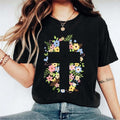 Floral Cross Shirt, Christian Easter T-shirt, Religious Tee For Mom, Easter Gift For Woman, Marian Catholic Short Sleeve,...