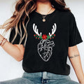 Floral Heart Anatomy Shirt, Nurse Christmas T-Shirt, Reindeer Human Heart Tee, CVICU Cardiac Nurse Xmas Gift Tee,...