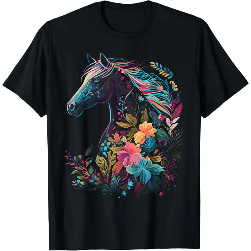 Floral Horse Spring Nature Horse Lovers Graphic T-Shirt made in usa Hoodie, Sweatshirt | GrindPrints.com