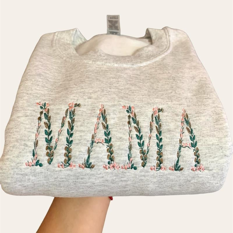 Floral MAMA Embroidered Cozy Floral Mom Jumper Her Floral Mom T-Shirts, Hoodie, Sweatshirt