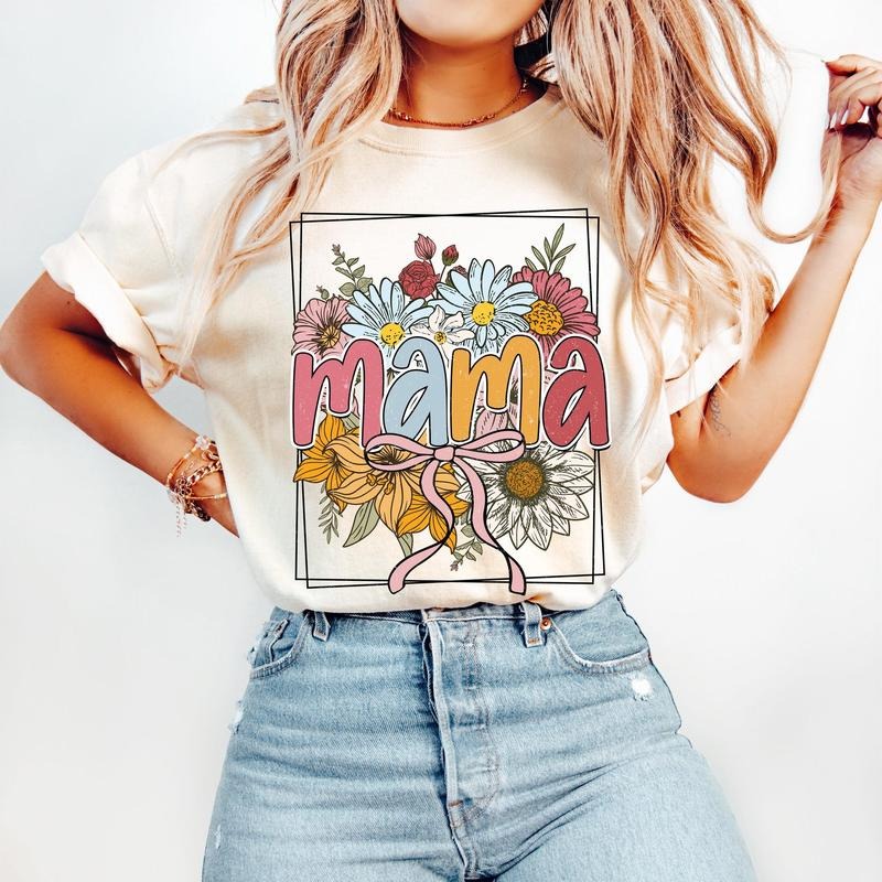 Floral Mama Coquette T-Shirt, Retro Mama T-Shirt, Mothers Day T-Shirt, Mama Varsity T-Shirt, Spring Floral T-Shirt, Gift...