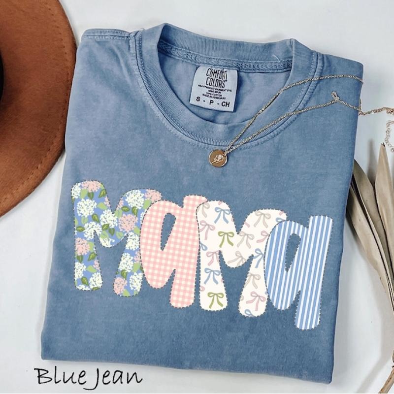 Floral Mama Shirt Mom Spring Mom Flower Mama Shirt Pregnancy Reveal Blue Pink Bow Shirt T-Shirts, Hoodie, Sweatshirt