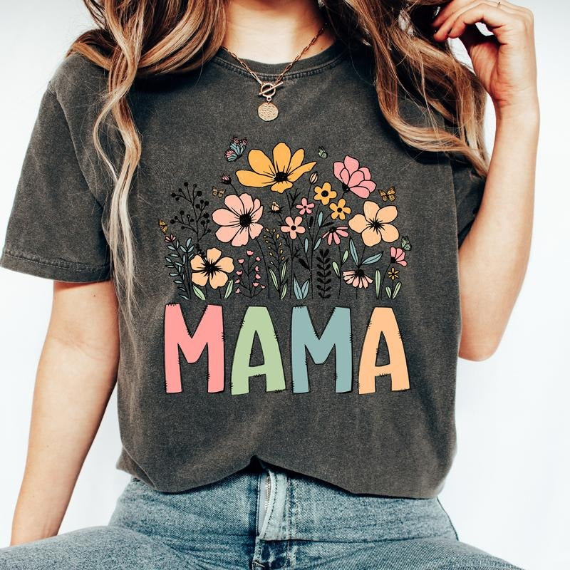 Floral Mama Shirt, Mother's Day Shirt, Wildflowers Mama Shirt, Floral Mama Shirt, Mama Tee Gift, Unisex T-Shirt, Short...