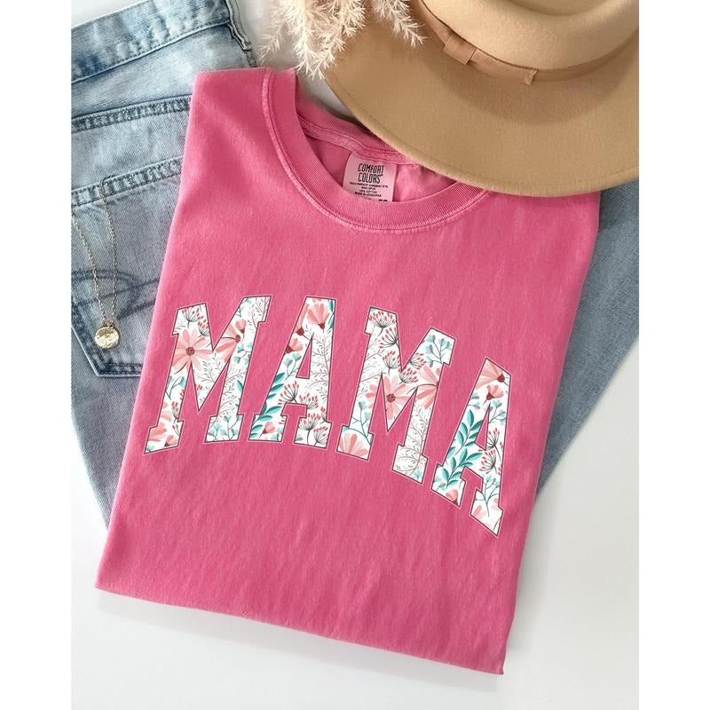 Floral Mama, Vintage Flowers, Gift for Mom, Summer, Botanical, Retro Floral Pattern, Pinks Shirt, Women's Comfort Color...