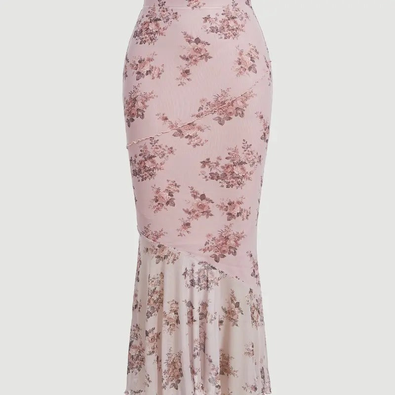 Floral Mesh Ruffle Hem Maxi Skirt High Waisted Fishtail Long SkirtsY2K T-Shirts, Hoodie, Sweatshirt | GrindPrints.com