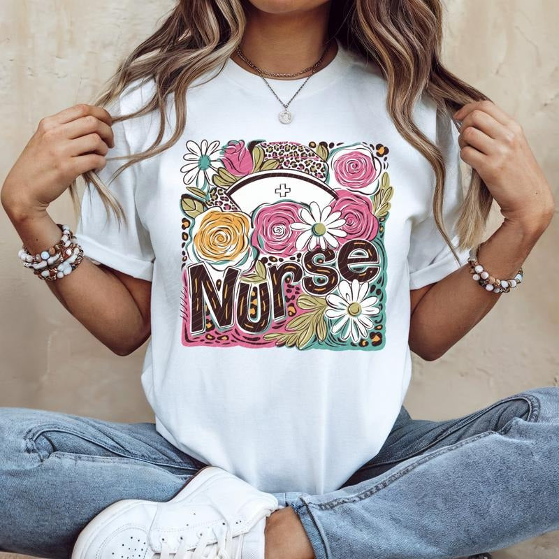 Floral Nurse Block DTF Transfers - THIS IS NOT A SHIRT Hoodie, Sweatshirt | GrindPrints.com