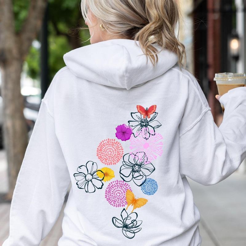 Floral Outlines, Flower Doodle Hoodie T-Shirts, Sweatshirt | GrindPrints.com