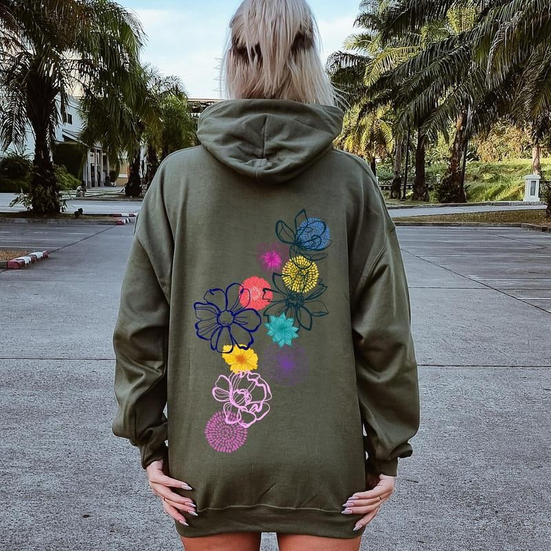 Floral Outlines, Leaves, Flowers, Colorful Hoodie T-Shirts, Sweatshirt | GrindPrints.com