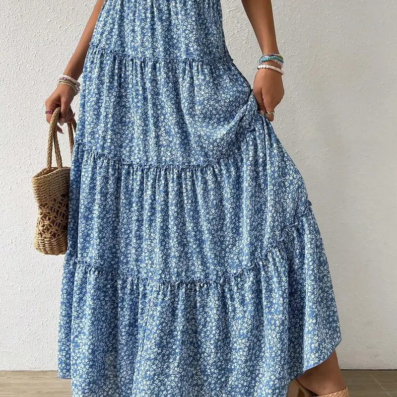Floral Print Elastic High Waist Pleated Ruffle Flowy Long Skirts T-Shirts, Hoodie, Sweatshirt | GrindPrints.com