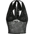 Floral Print Rhinestone Y2K Halter Top Sleeveless Tie Backless Fitted Summer Crop Tops T-Shirts, Hoodie, Sweatshirt