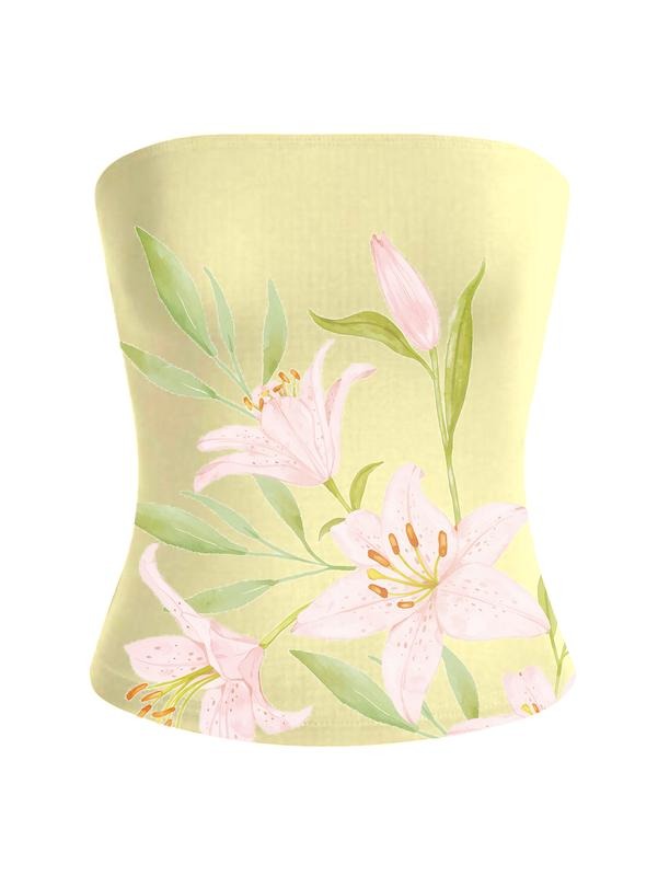 Floral Print Strapless Tube Top Backless Fitted Bandeau Crop Fashion Tubetops T-Shirts, Hoodie, Sweatshirt | GrindPrints.com