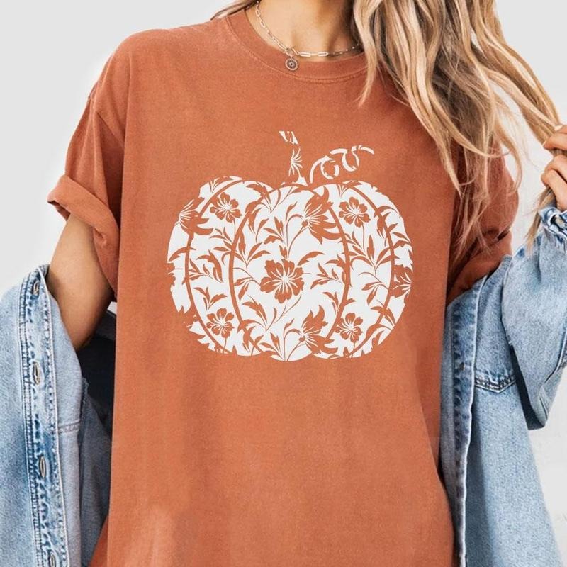 Floral Pumpkin Shirt, Halloween Shirt, Halloween Pumpkin Shirt, Fall Comfort Tee, Fall Shirt for Woman, Pumpkin Shirt,...