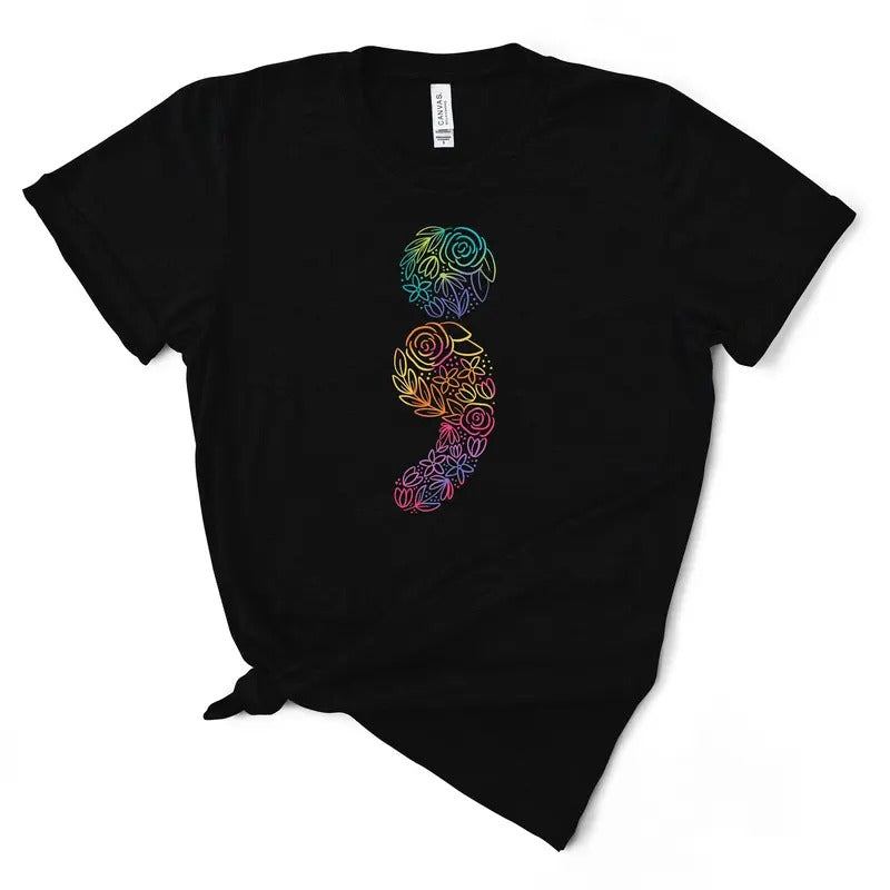 Floral Semicolon T-Shirt Hoodie, Sweatshirt | GrindPrints.com