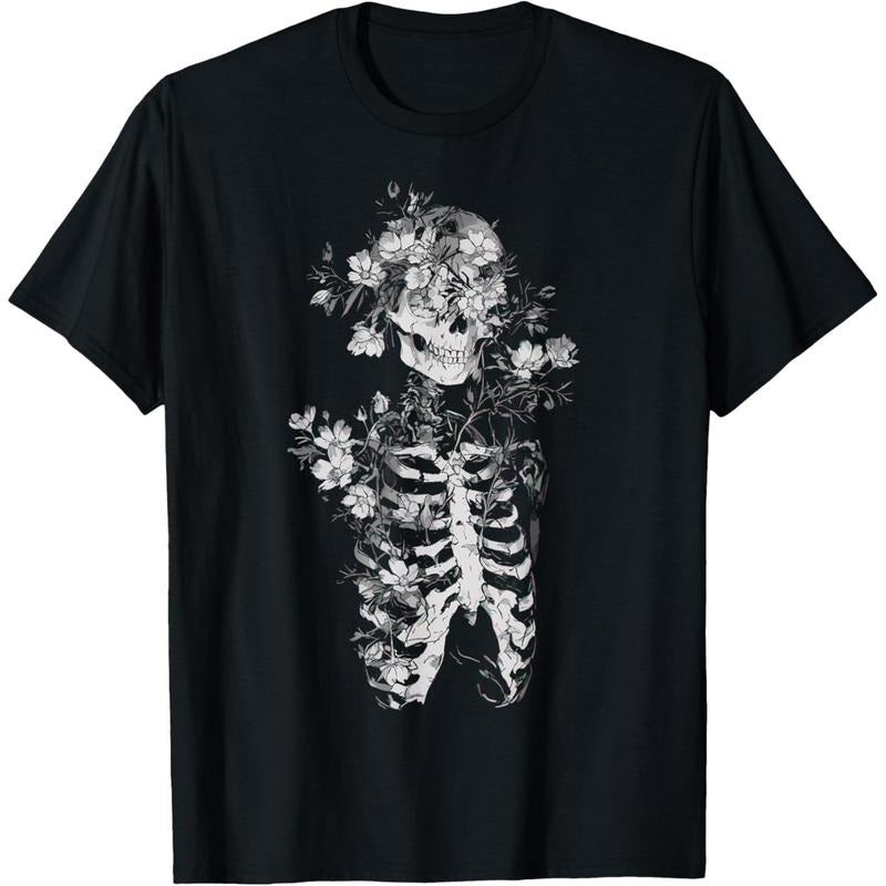 Floral Skeleton Flowers Goth Occult Death Dark Alt Aesthetic T-Shirt made in usa Hoodie, Sweatshirt | GrindPrints.com