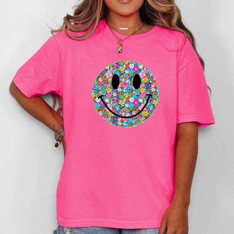 Floral Smiley Face Retro Summer Flowers Comfort Colors Comfort Colors T-Shirts, Hoodie, Sweatshirt