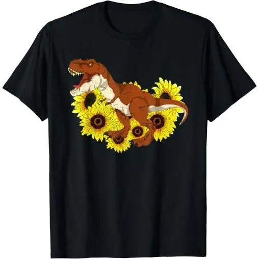 Floral Sunshine Yellow Flowers T-Rex Sunflowers Dinosaur T-Shirt Made in USA Hoodie, Sweatshirt | GrindPrints.com
